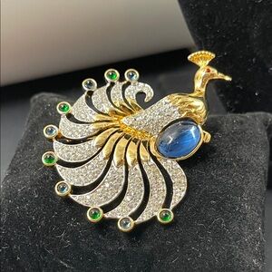 2.4.26-4 Vintage Puccini Goldtone Peacock with Pave & Crystals Brooch
